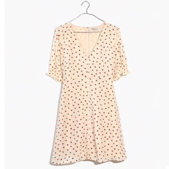 Madewell Silk Button Front Dress In Fresh Strawberry - Picture 8 of 11